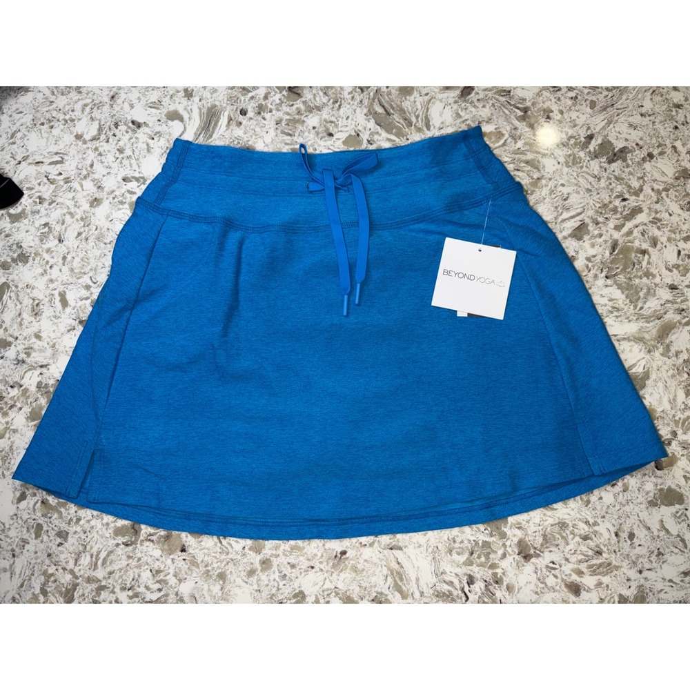 Beyond Yoga Spacedye Skirt Blue Heathered Drawstring Athleisure Skort 007LT L